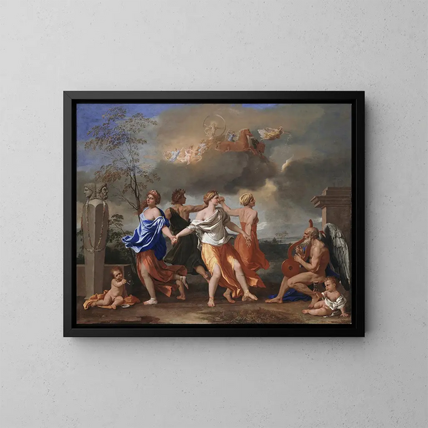 Una danza al son de la época - Nicolas Poussin — cuadro enmarcado en la pared