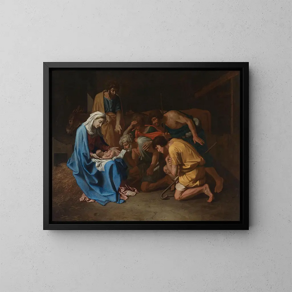 Adoración de los pastores - Nicolas Poussin — cuadro enmarcado en la pared