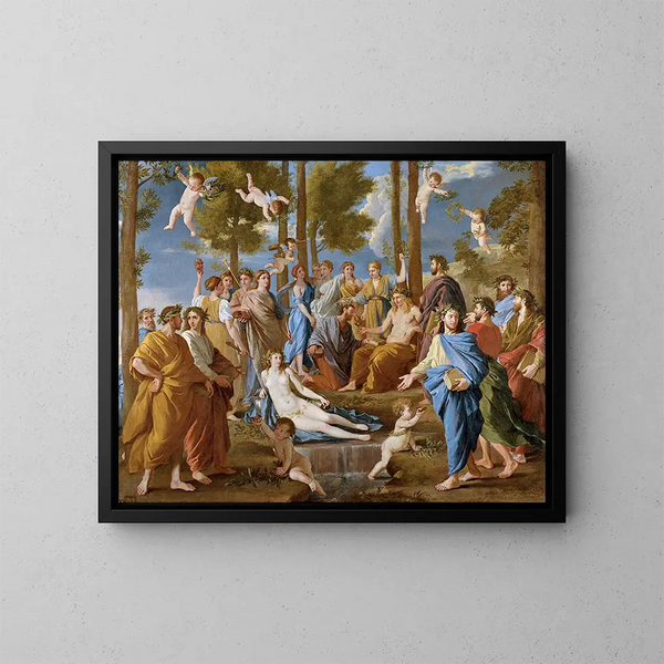 El Parnaso - Nicolas Poussin — cuadro enmarcado en la pared