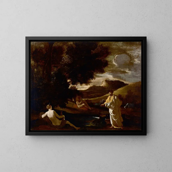 El rey Midas transforma una rama de encina en oro - Nicolas Poussin — cuadro enmarcado en la pared