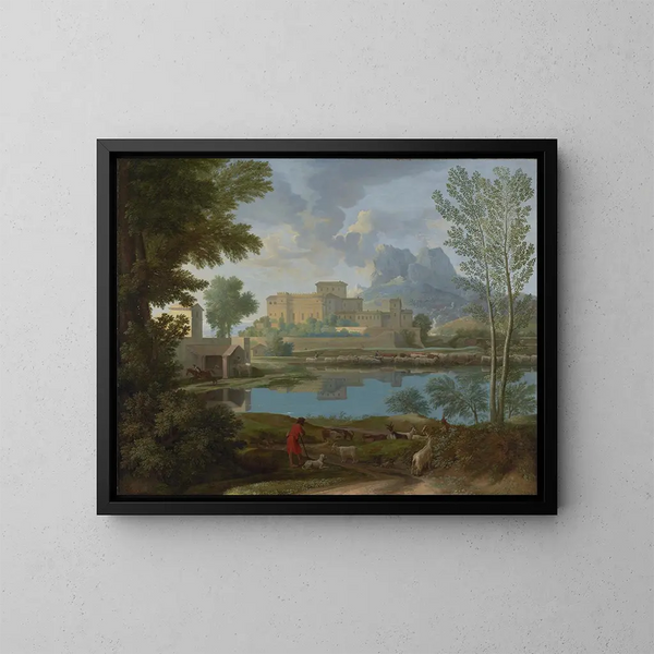 Paisaje con una calma - Nicolas Poussin — cuadro enmarcado en la pared
