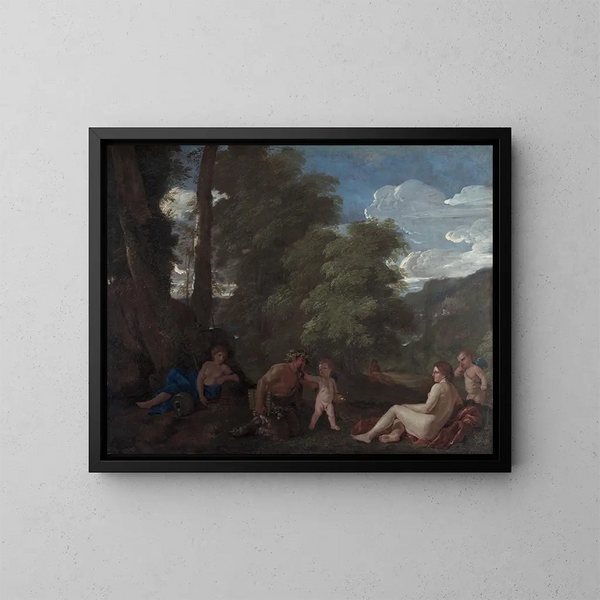 Nymphe y sátiro, el amor triunfa sobre todo - Nicolas Poussin — cuadro enmarcado en la pared