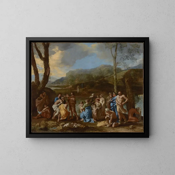 San Juan Bautista en el río Jordán - Nicolas Poussin — cuadro enmarcado en la pared