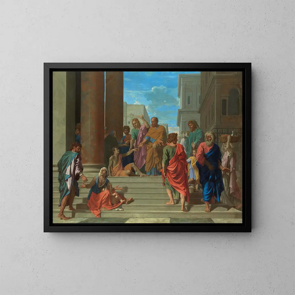 Santos Pedro y Juan sanando al paralítico - Nicolas Poussin — cuadro enmarcado en la pared