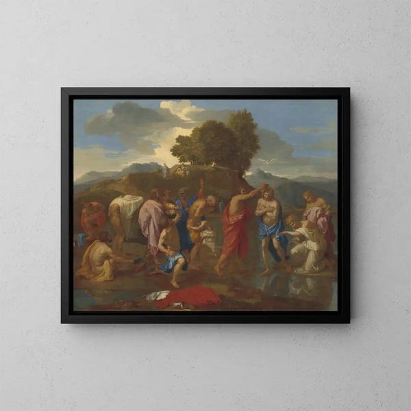 El bautismo de Cristo - Nicolas Poussin — cuadro enmarcado en la pared