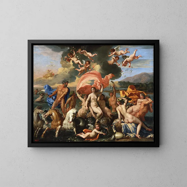 La Nacimiento de Venus - Nicolas Poussin — cuadro enmarcado en la pared