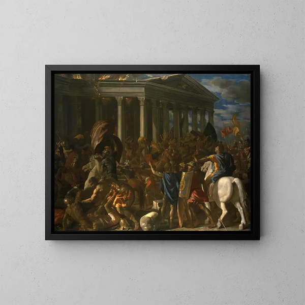 La destrucción y el saqueo del Templo de Jerusalén - Nicolas Poussin — cuadro enmarcado en la pared