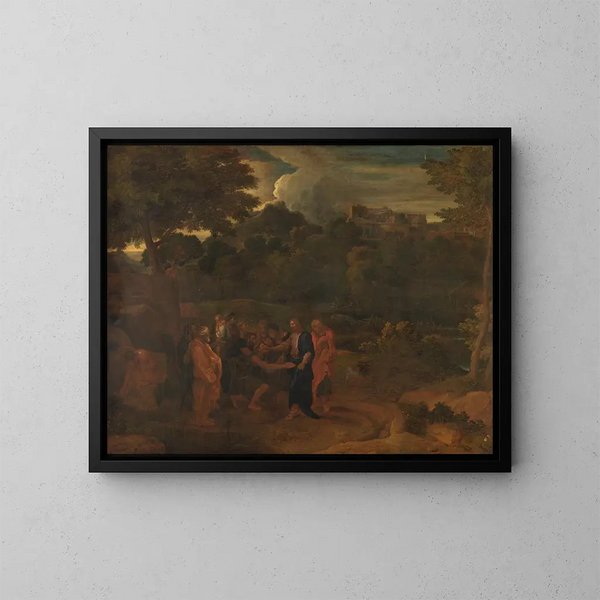 La sanación de los dos ciegos en Jericó - Nicolas Poussin — cuadro enmarcado en la pared