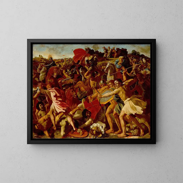 La victoria de Josué sobre los Amalecitas - Nicolas Poussin — cuadro enmarcado en la pared