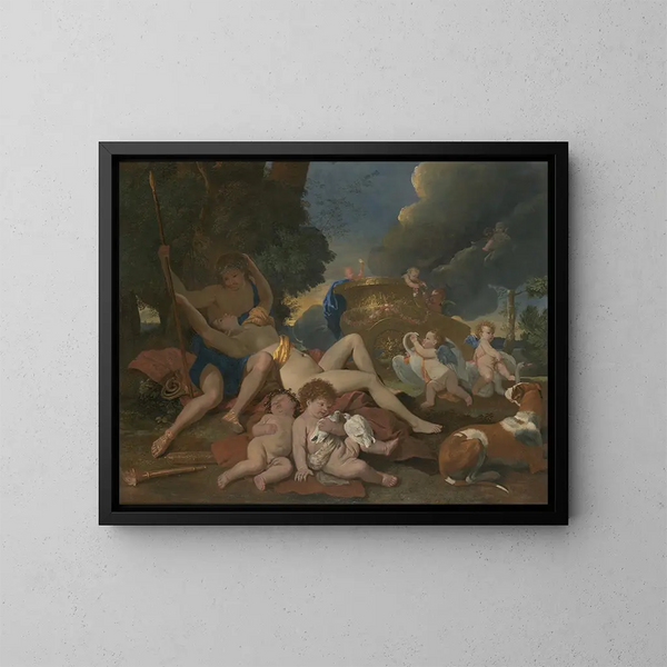 Venus y Adonis - Nicolas Poussin — cuadro enmarcado en la pared