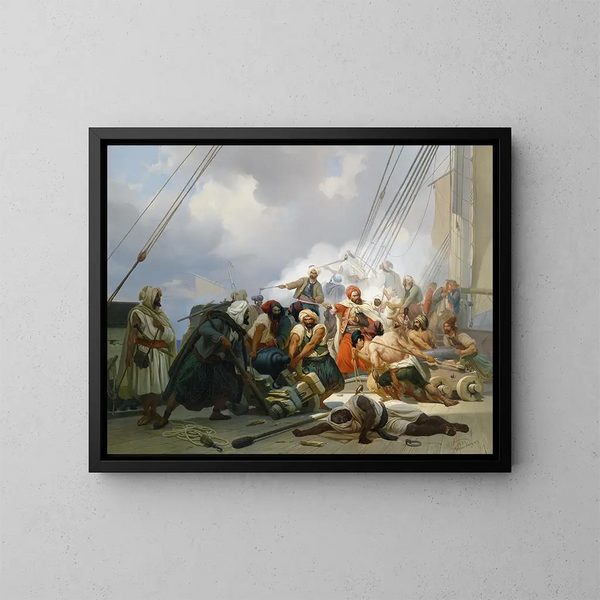 Batalla naval - Niels Simonsen — cuadro enmarcado en la pared