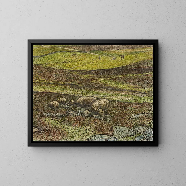 Ovejas en un valle - Nils Kreuger — cuadro enmarcado en la pared