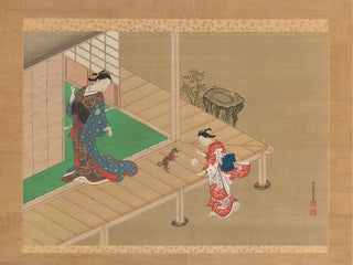 Nishikawa Sukenobu - Courtesan and Attendant Playing with a Dog.webp