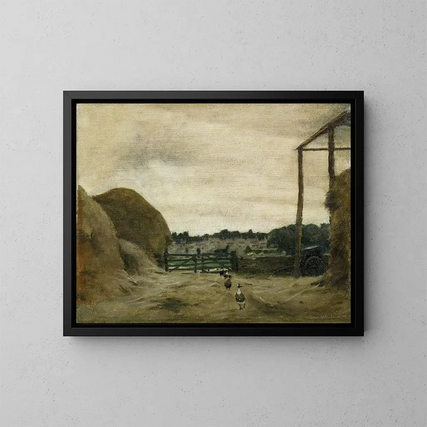 Burford from the courtyard of West Hall Hill Farm - Norman Garstin — framed artwork on a wall