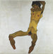 Male Nude Sitting Self-Portrait Painting - Egon Schiele — artwork view