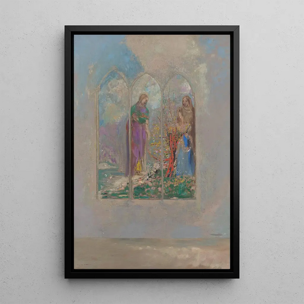 Devotion near a red bush - Odilon Redon — framed artwork on a wall