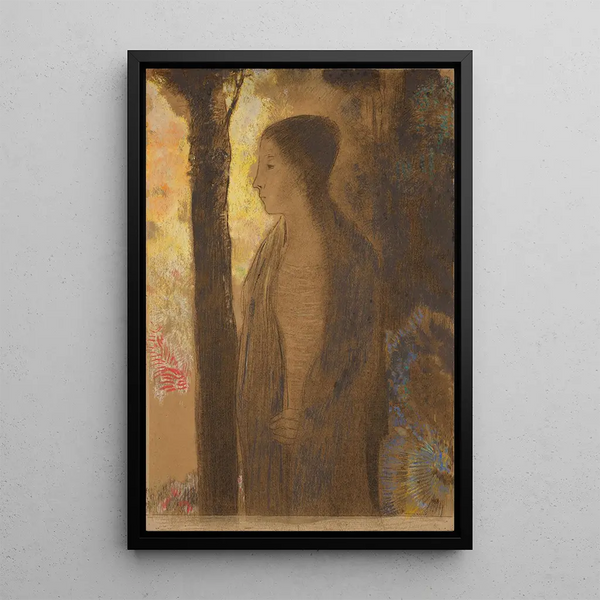Figure in front of a tree - Odilon Redon — framed artwork on a wall