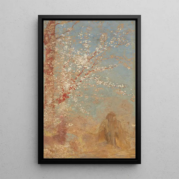 Figure under a flowering tree - Odilon Redon — framed artwork on a wall