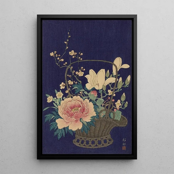 de cesta de flores en bambú - Ohara Koson — cuadro enmarcado en la pared