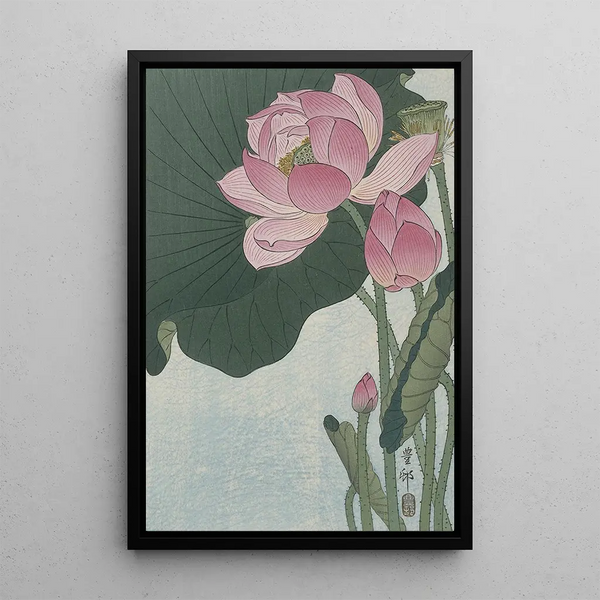 Flores de loto en flor - Ohara Koson — cuadro enmarcado en la pared