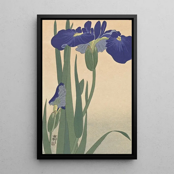 Iris azules - Ohara Koson — cuadro enmarcado en la pared