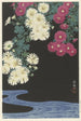 Crisantemos y agua corriente - Ohara Koson — vista de la obra