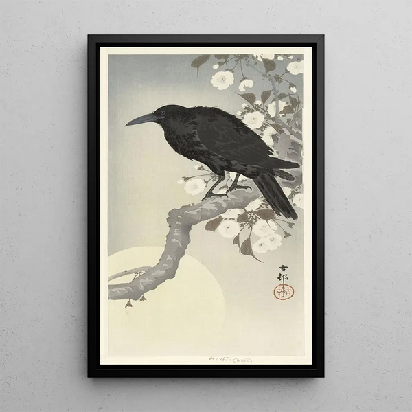 Cuervo a la luna llena - Ohara Koson — cuadro enmarcado en la pared