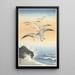 Cinco gaviotas sobre el mar agitado - Ohara Koson — cuadro enmarcado en la pared