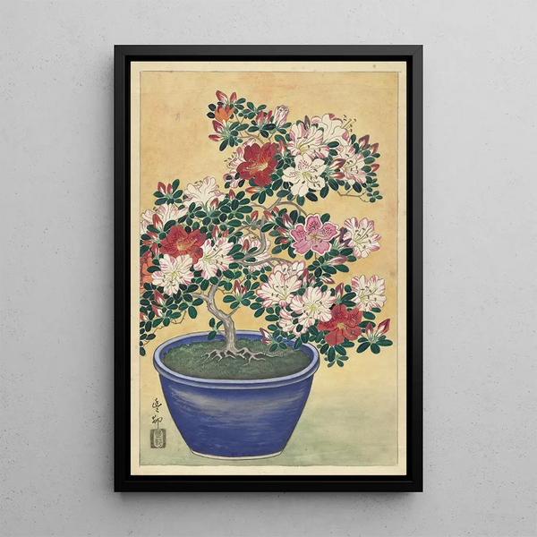 Azalée en flor en una maceta azul - Ohara Koson — cuadro enmarcado en la pared