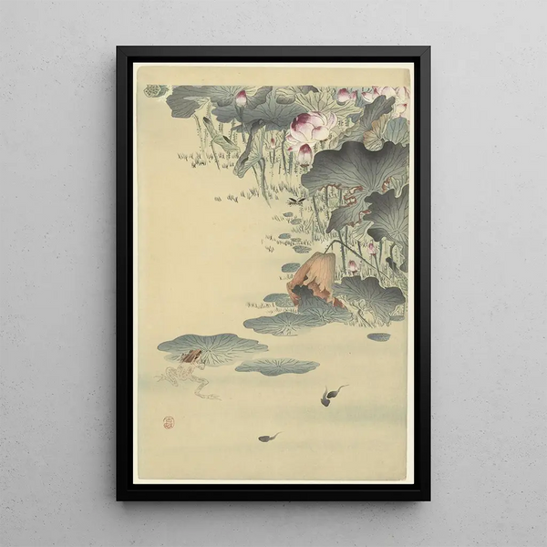 de ranas y renacuajos - Ohara Koson — cuadro enmarcado en la pared