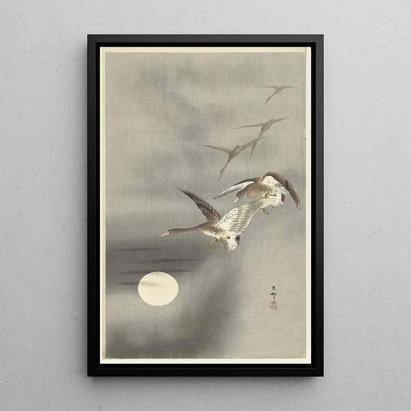 Oies en vol - Ohara Koson — cuadro enmarcado en la pared
