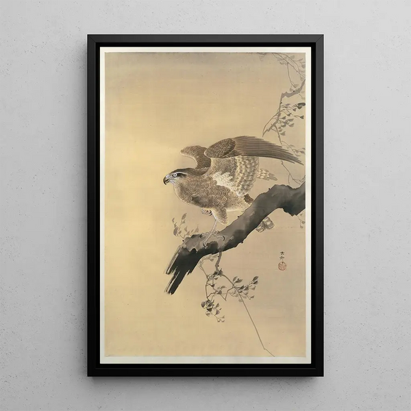 Faucon - Ohara Koson — cuadro enmarcado en la pared