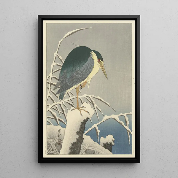 Garza en la nieve - Ohara Koson — cuadro enmarcado en la pared