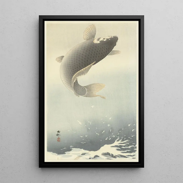 Carpe sautante - Ohara Koson — cuadro enmarcado en la pared