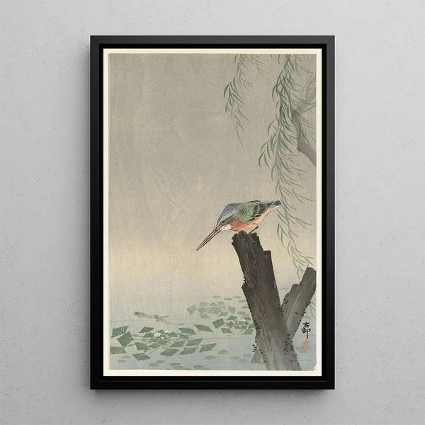 Martin-pêcheur sur souche d'arbre - Ohara Koson — cuadro enmarcado en la pared