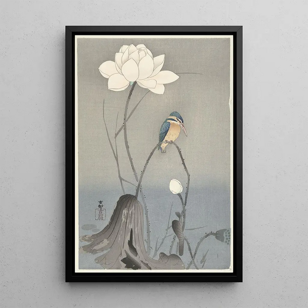 Martin-pêcheur con flor de loto - Ohara Koson — cuadro enmarcado en la pared