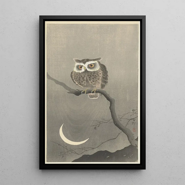 Búho mediano-duc en una rama de árbol desnuda - Ohara Koson — cuadro enmarcado en la pared