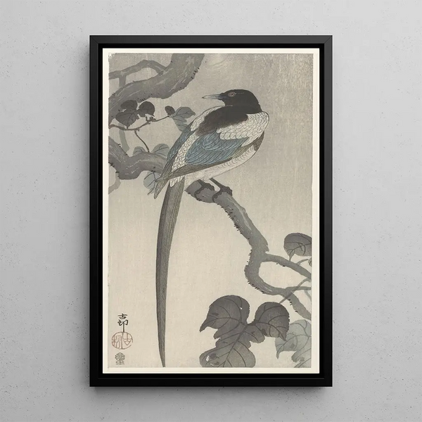 Pie sobre una rama de árbol - Ohara Koson — cuadro enmarcado en la pared