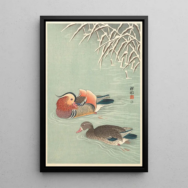 de Patos mandarín - Ohara Koson — cuadro enmarcado en la pared