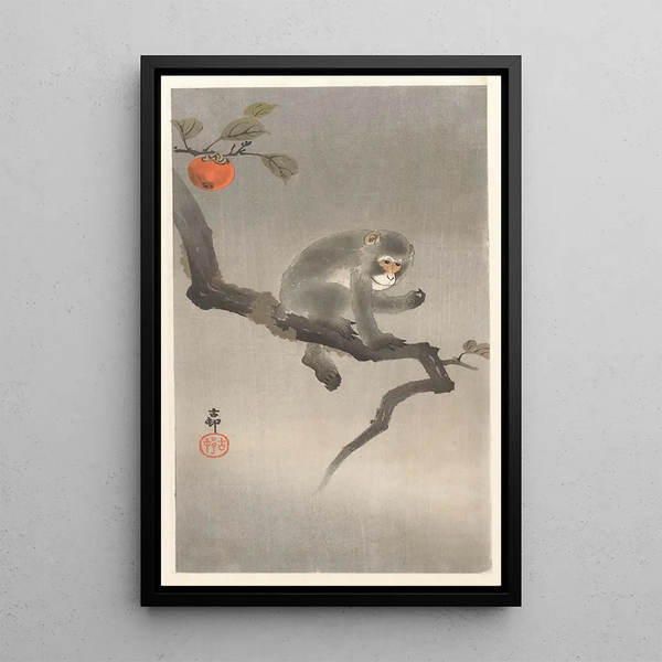 Mono en un caqui - Ohara Koson — cuadro enmarcado en la pared