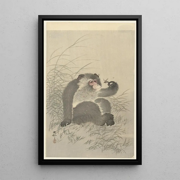 Mono con insecto - Ohara Koson — cuadro enmarcado en la pared