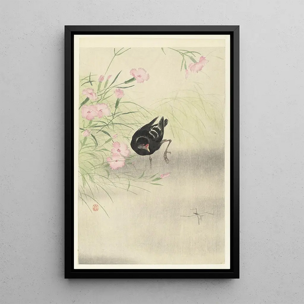 Golondrina cerca de una planta en flor - Ohara Koson — cuadro enmarcado en la pared