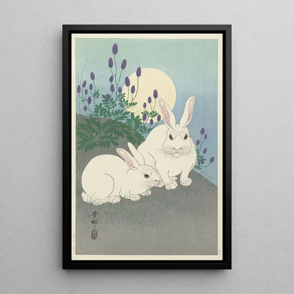 de conejos a tamaño real - Ohara Koson — cuadro enmarcado en la pared