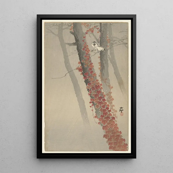 Lierre rouge - Ohara Koson — cuadro enmarcado en la pared