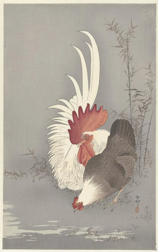 Ohara Koson - Rooster and chicken.webp
