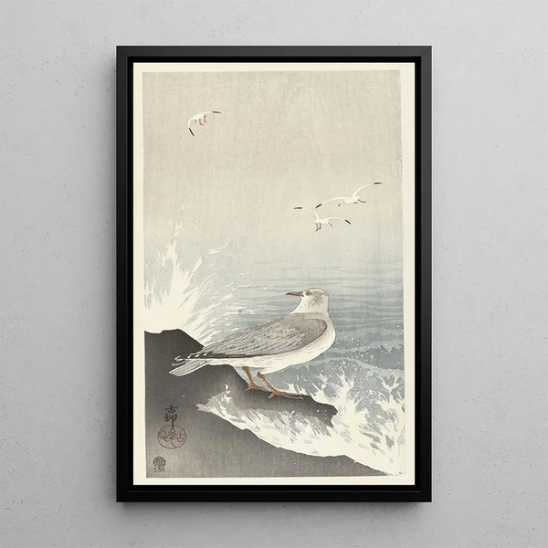 Gaviota sobre una roca - Ohara Koson — cuadro enmarcado en la pared