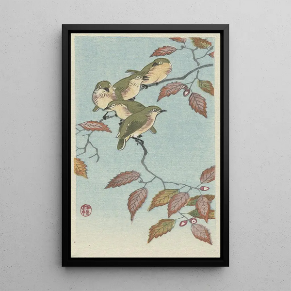 Pequeños pájaros sobre una ramita - Ohara Koson — cuadro enmarcado en la pared