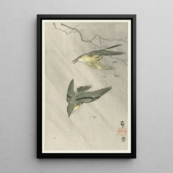 de Pájaros cantores bajo la lluvia - Ohara Koson — cuadro enmarcado en la pared