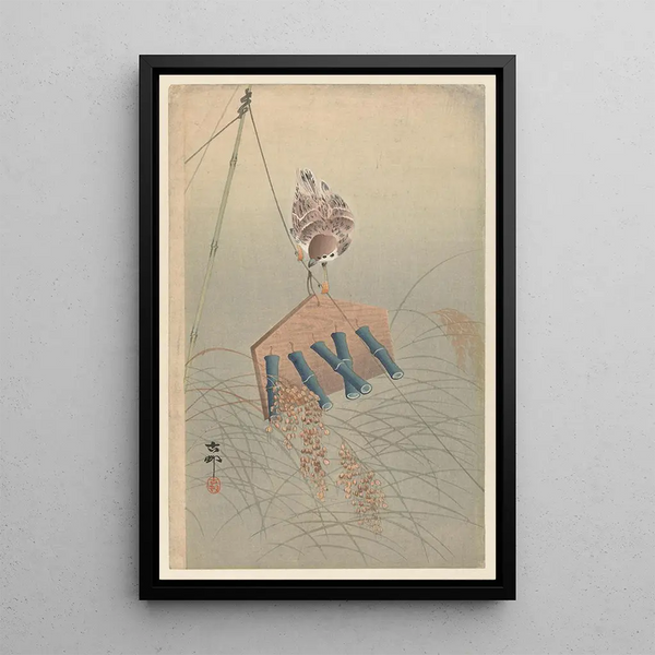 Moineau - Ohara Koson — cuadro enmarcado en la pared
