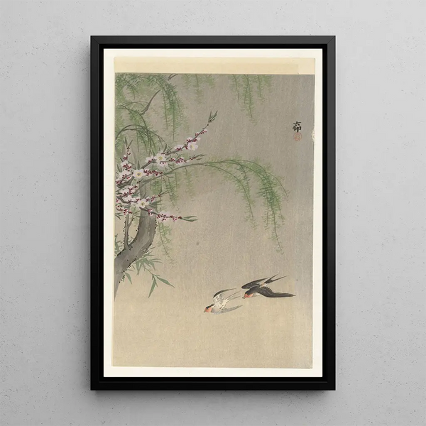 Golondrinas en vuelo - Ohara Koson — cuadro enmarcado en la pared